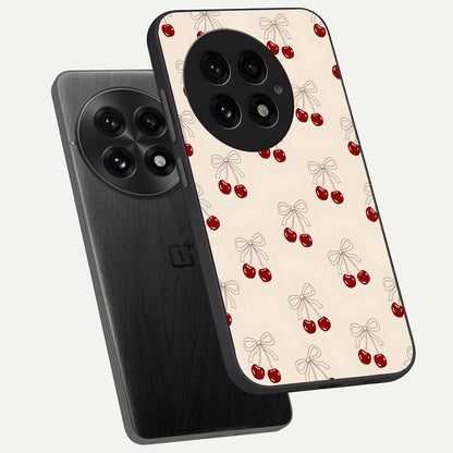 Cute Cherry Pattern phone case For OnePlus 13 showing premium glass back cover with detailed artwork