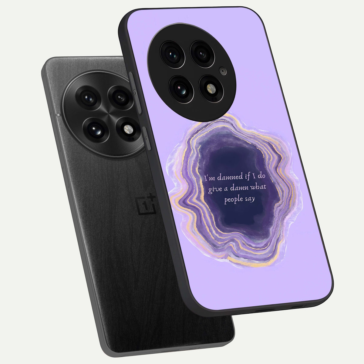  Damned People Quote phone case For OnePlus 13 showing premium glass back cover with detailed artwork
