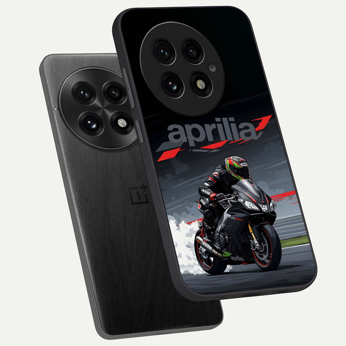 Dark Aprilla phone case For OnePlus 13 showing premium glass back cover with detailed artwork