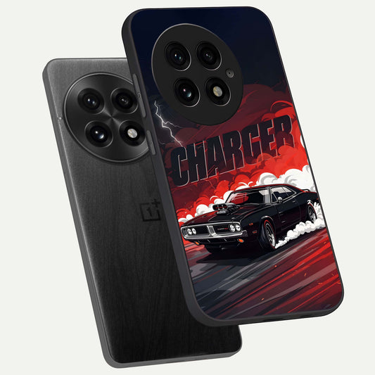  Dark Charger Fury phone case For OnePlus 13 showing premium glass back cover with detailed artwork