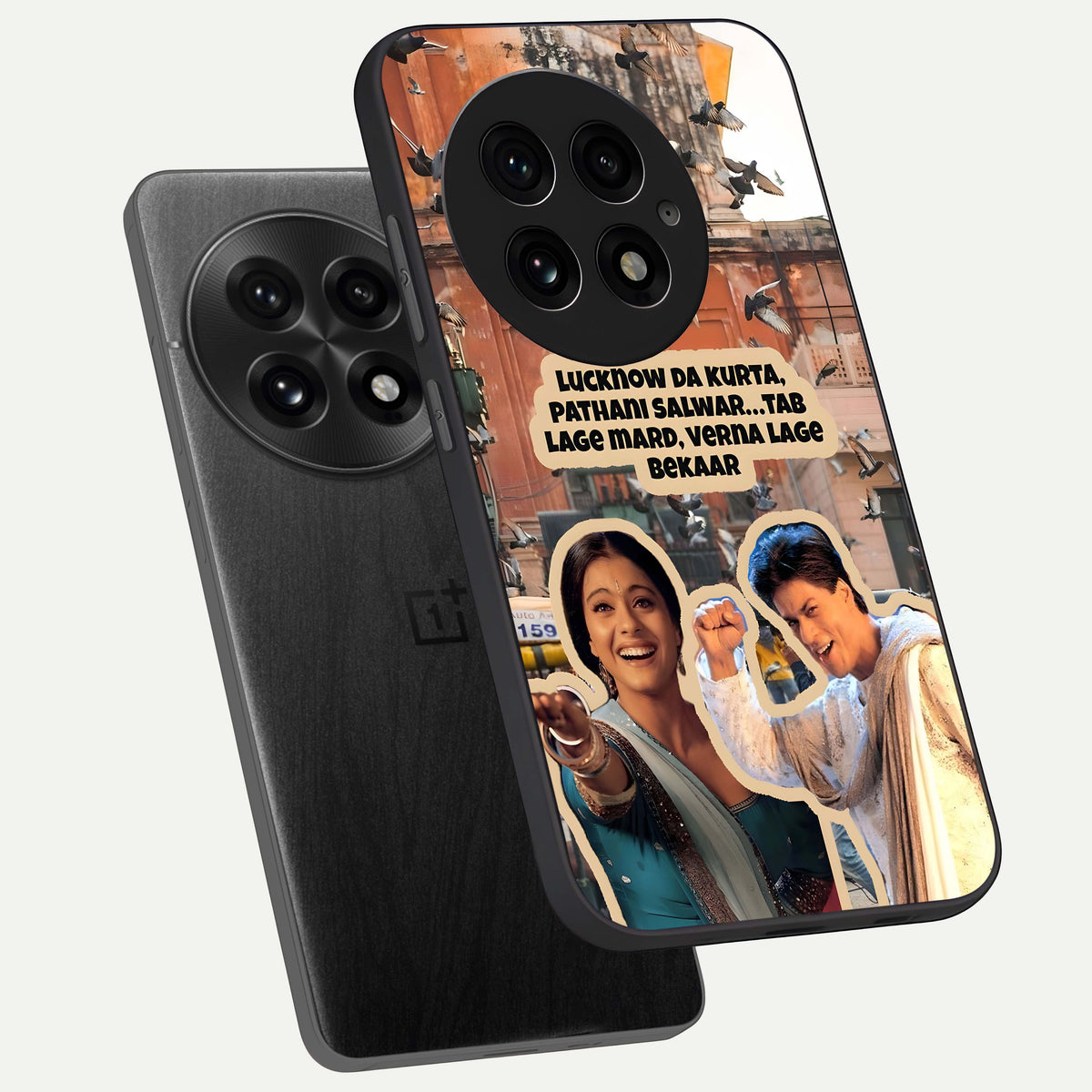  Desi Retro Vibes phone case For OnePlus 13 showing premium glass back cover with detailed artwork