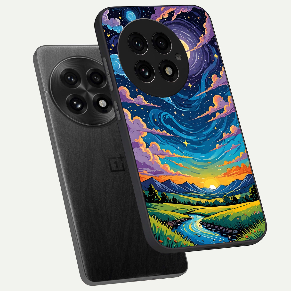  Dreamy Night Landscape phone case For OnePlus 13 showing premium glass back cover with detailed artwork