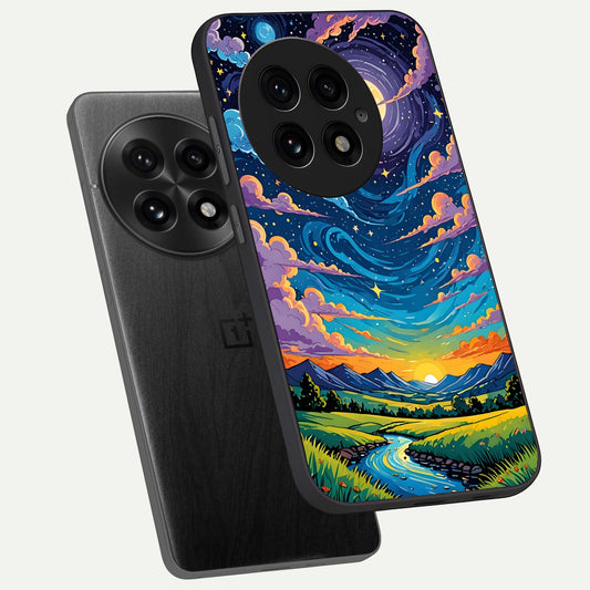  Dreamy Night Landscape phone case For OnePlus 13 showing premium glass back cover with detailed artwork