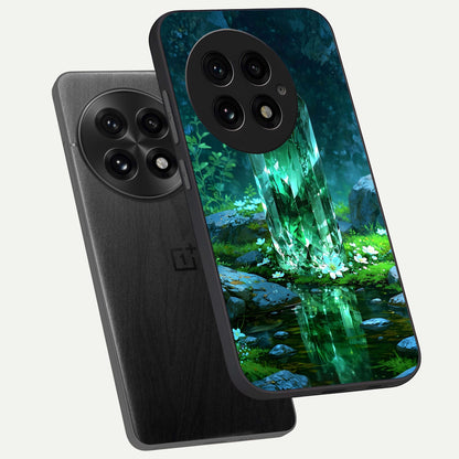  Emerald Light Crystal phone case For OnePlus 13 showing premium glass back cover with detailed artwork