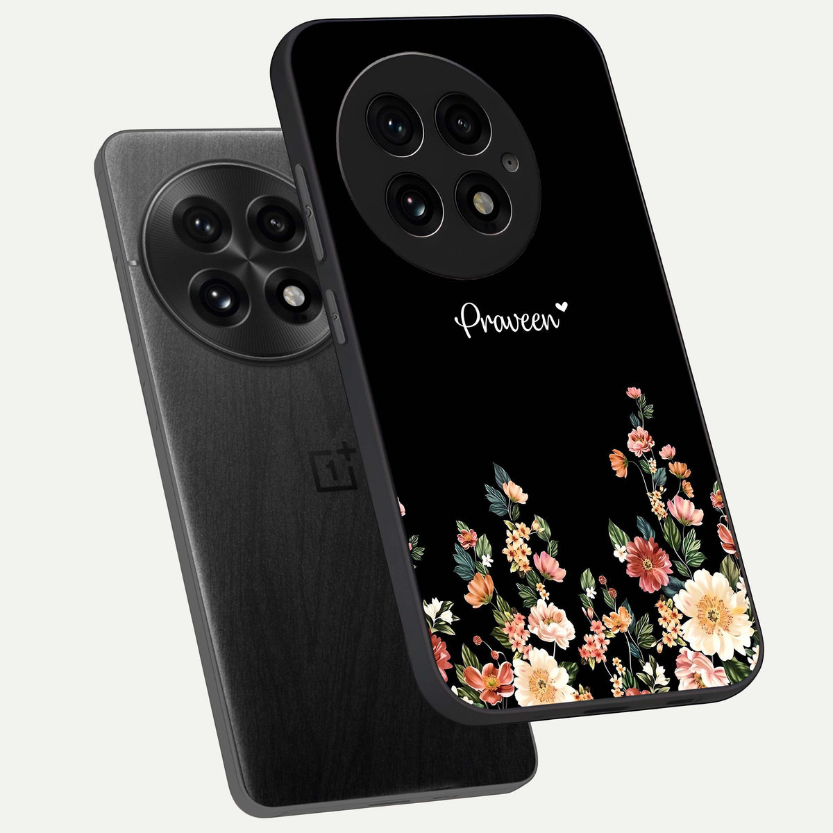  Floral Design Personalized Custom Name phone case For OnePlus 13 showing premium glass back cover with detailed artwork