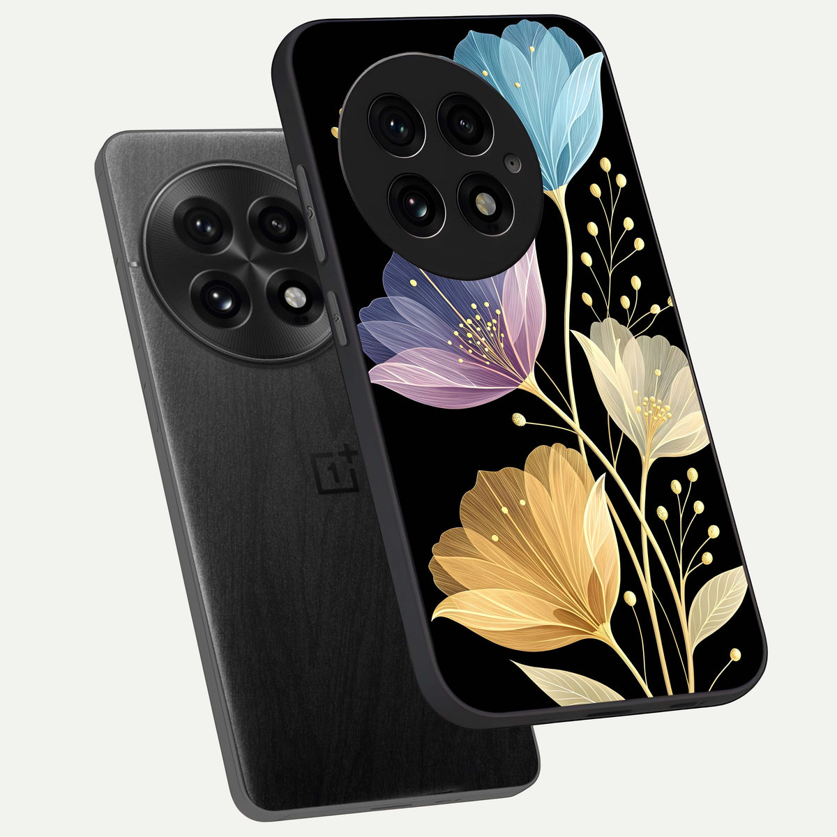  Flower Bloom Glow phone case For OnePlus 13 showing premium glass back cover with detailed artwork