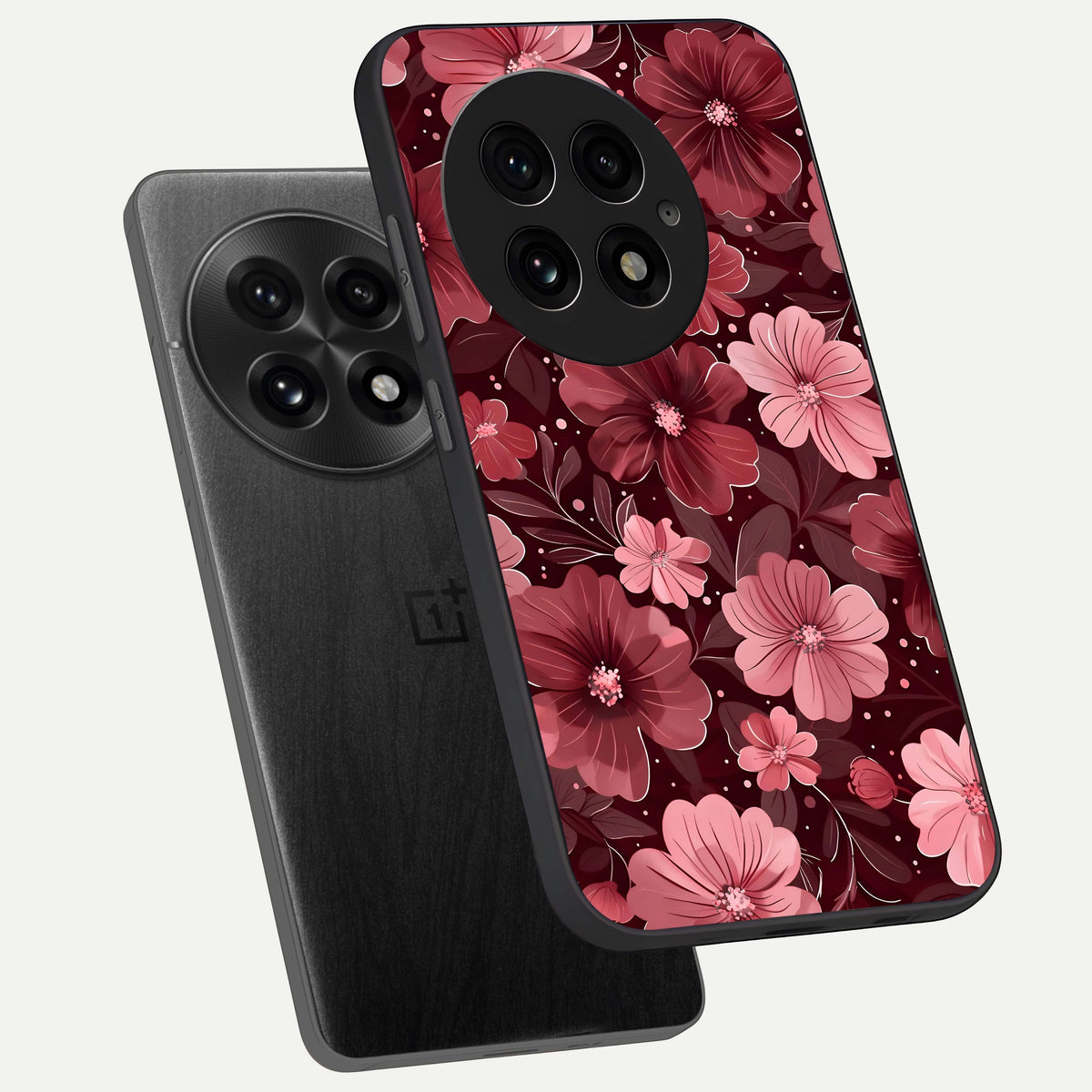  Flower Blush Bloom phone case For OnePlus 13 showing premium glass back cover with detailed artwork