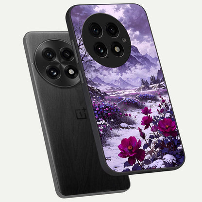  Flower Mountain View phone case For OnePlus 13 showing premium glass back cover with detailed artwork