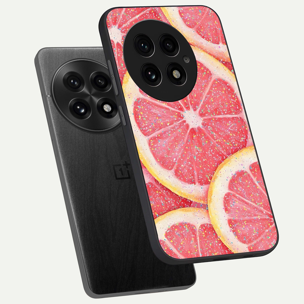  Glitter Grapefruit phone case For OnePlus 13 showing premium glass back cover with detailed artwork
