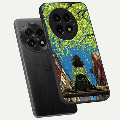  Golden Leaves Glow phone case For OnePlus 13 showing premium glass back cover with detailed artwork