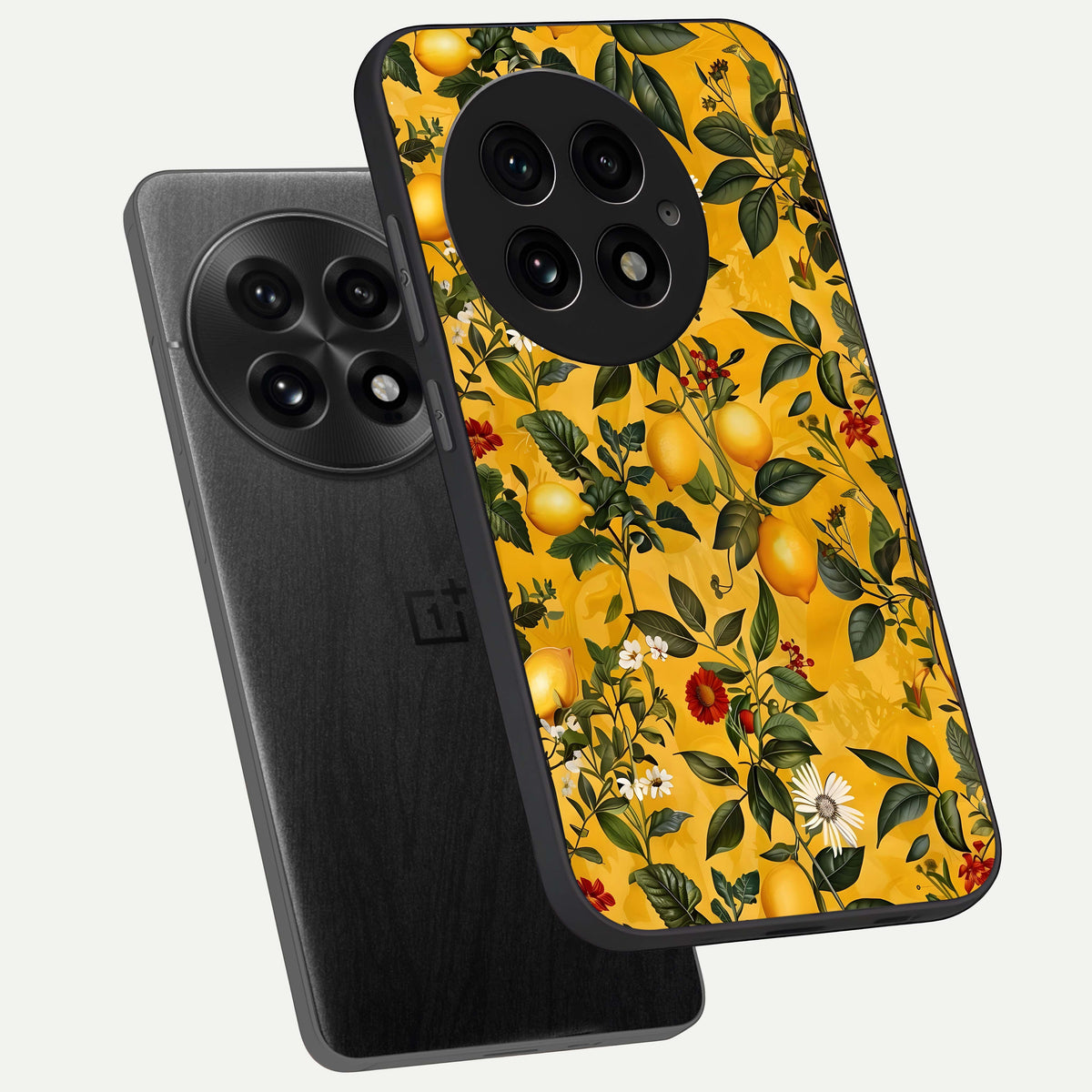  Golden Lemon Field phone case For OnePlus 13 showing premium glass back cover with detailed artwork