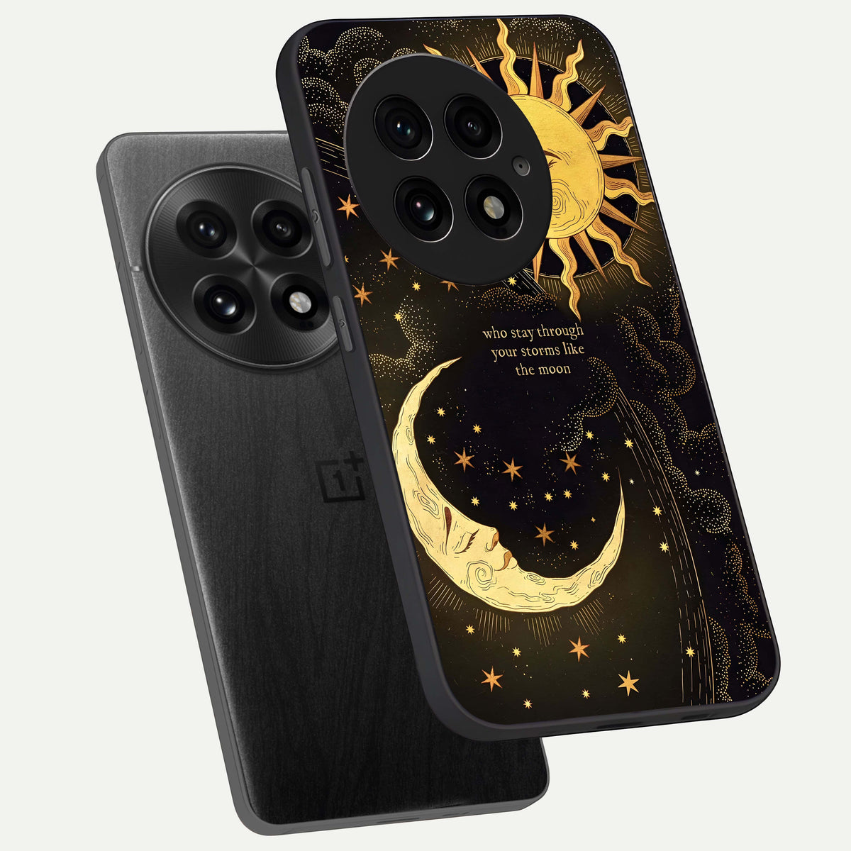  Golden Lunar Love phone case For OnePlus 13 showing premium glass back cover with detailed artwork