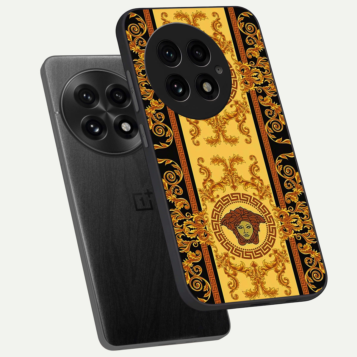  Golden Royal Heritage phone case For OnePlus 13 showing premium glass back cover with detailed artwork