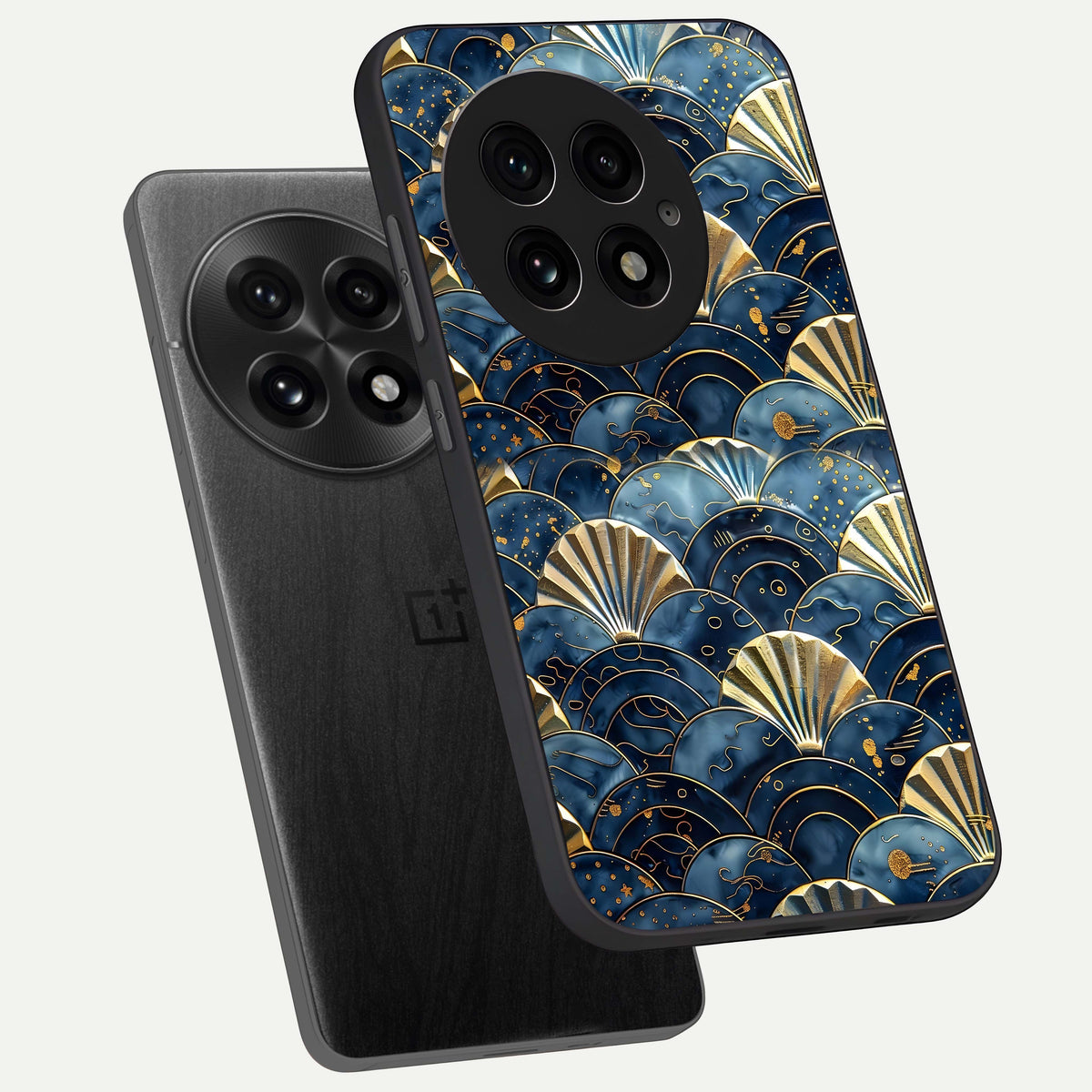 Golden Wave Luxe phone case For OnePlus 13 showing premium glass back cover with detailed artwork