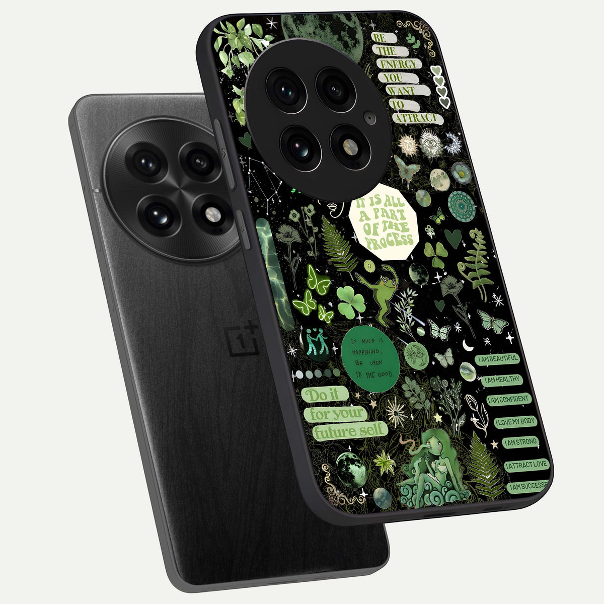  Green Mandala Pattern phone case For OnePlus 13 showing premium glass back cover with detailed artwork