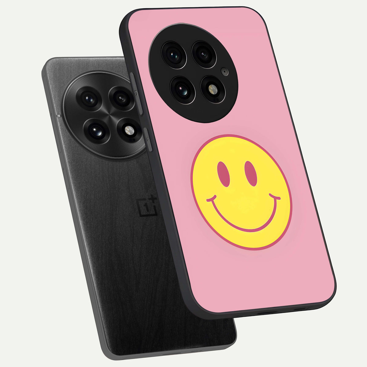  Happy Pink Mood phone case For OnePlus 13 showing premium glass back cover with detailed artwork