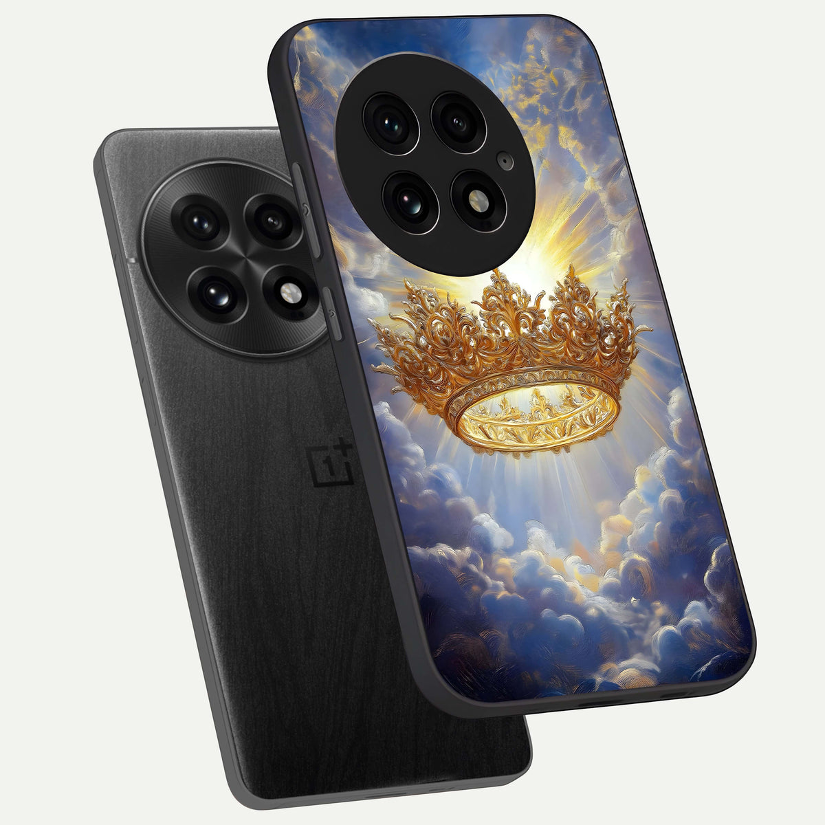  Heavenly Crown Light phone case For OnePlus 13 showing premium glass back cover with detailed artwork