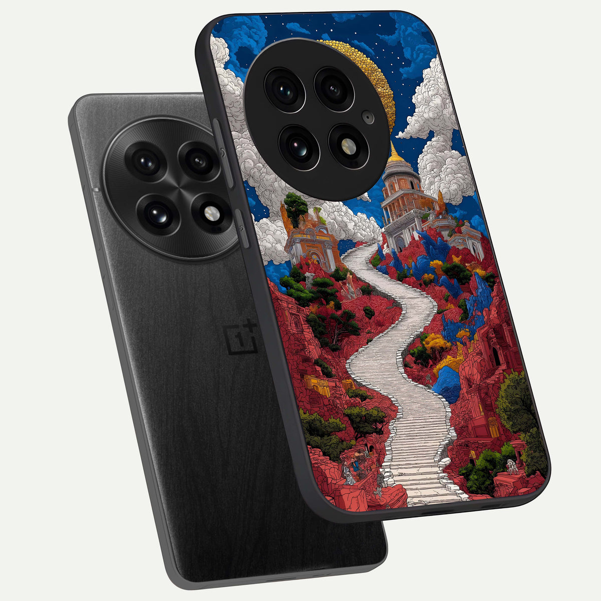  Heavenly Moon Path phone case For OnePlus 13 showing premium glass back cover with detailed artwork