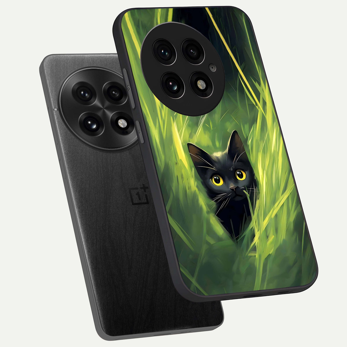  Hidden Cat Whisper phone case For OnePlus 13 showing premium glass back cover with detailed artwork