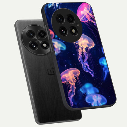  Jellyfish Pattern phone case For OnePlus 13 showing premium glass back cover with detailed artwork