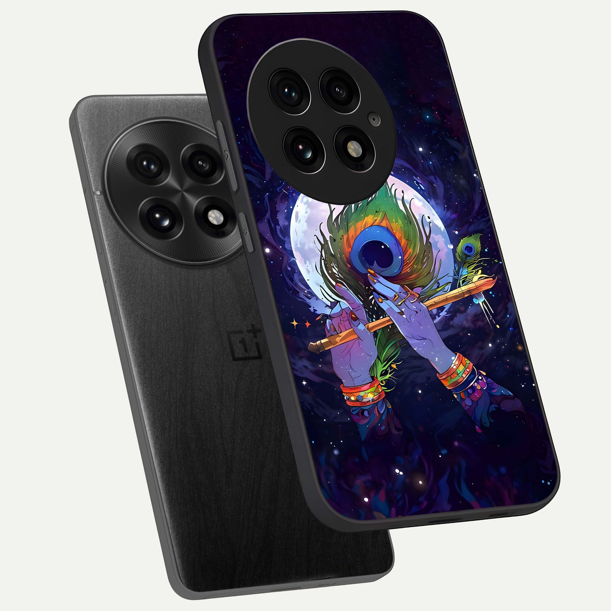  Krishna Hands Art phone case For OnePlus 13 showing premium glass back cover with detailed artwork