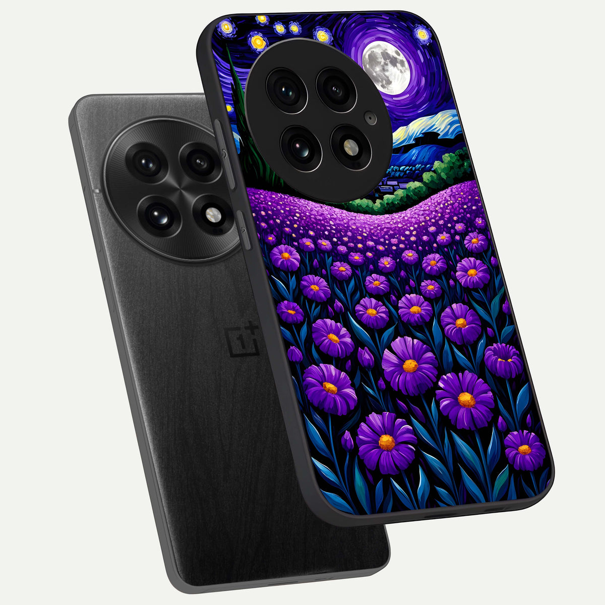  Lavender Moon Field phone case For OnePlus 13 showing premium glass back cover with detailed artwork