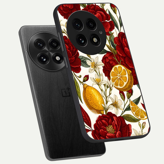  Lemon Rose Charm phone case For OnePlus 13 showing premium glass back cover with detailed artwork