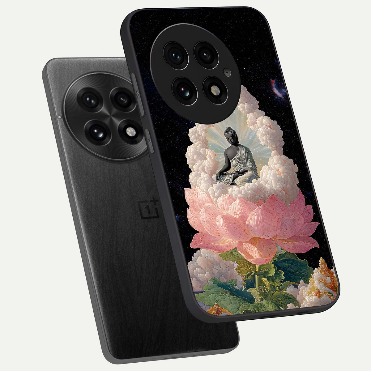  Lotus Divine Peace phone case For OnePlus 13 showing premium glass back cover with detailed artwork
