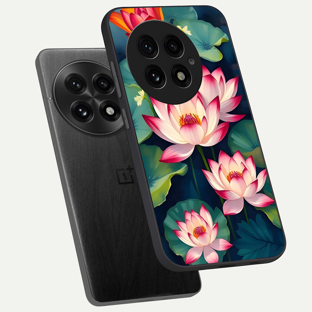  Lotus Dream Serenity phone case For OnePlus 13 showing premium glass back cover with detailed artwork