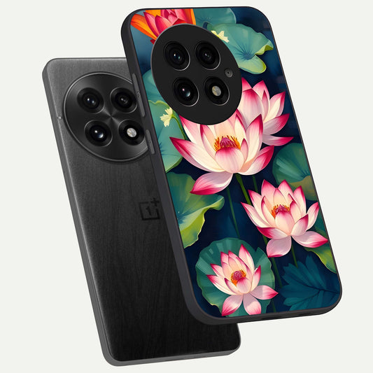  Lotus Dream Serenity phone case For OnePlus 13 showing premium glass back cover with detailed artwork