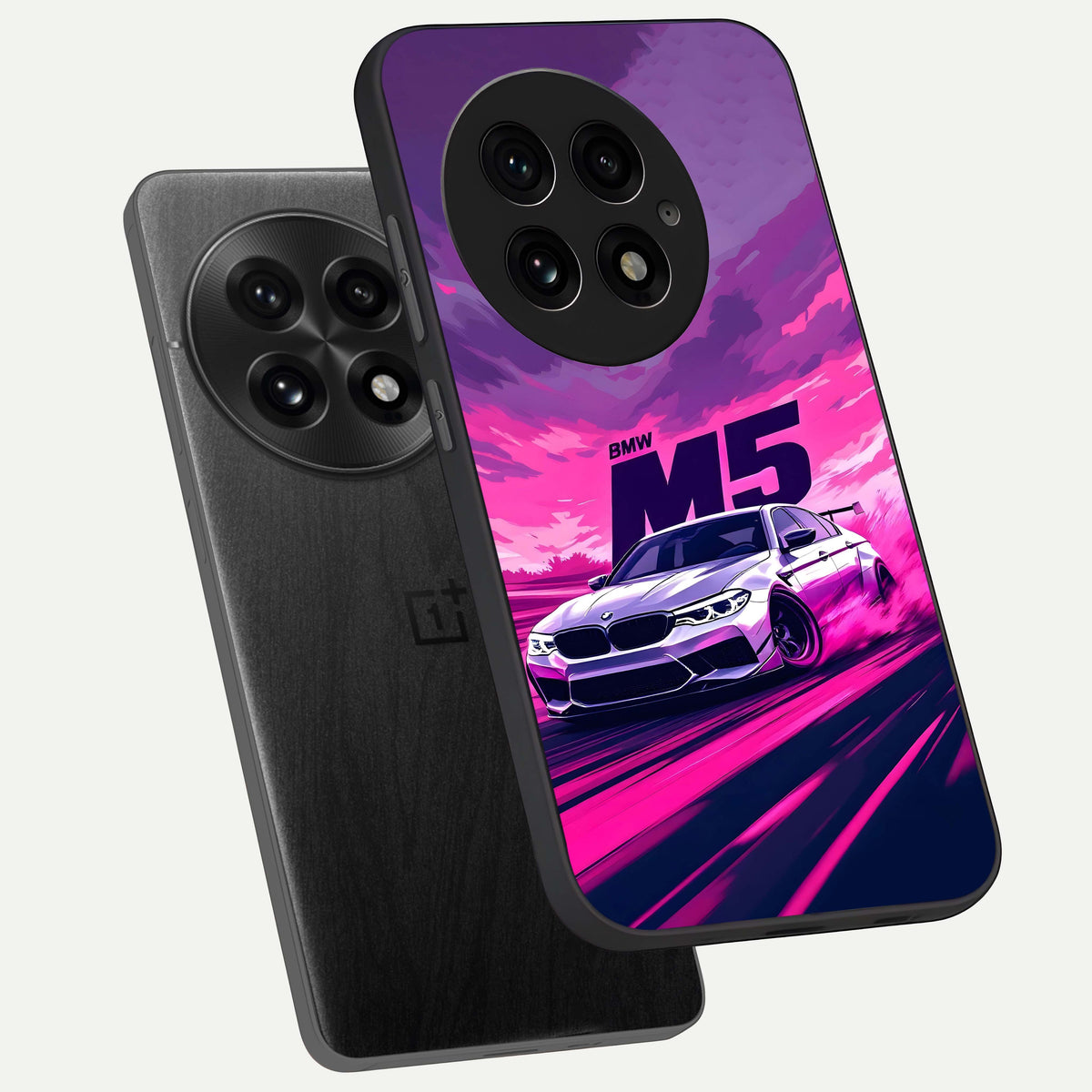  MS Neon Car phone case For OnePlus 13 showing premium glass back cover with detailed artwork