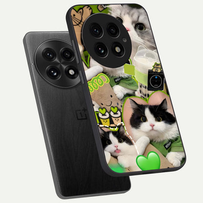  Matcha Cats Mood phone case For OnePlus 13 showing premium glass back cover with detailed artwork