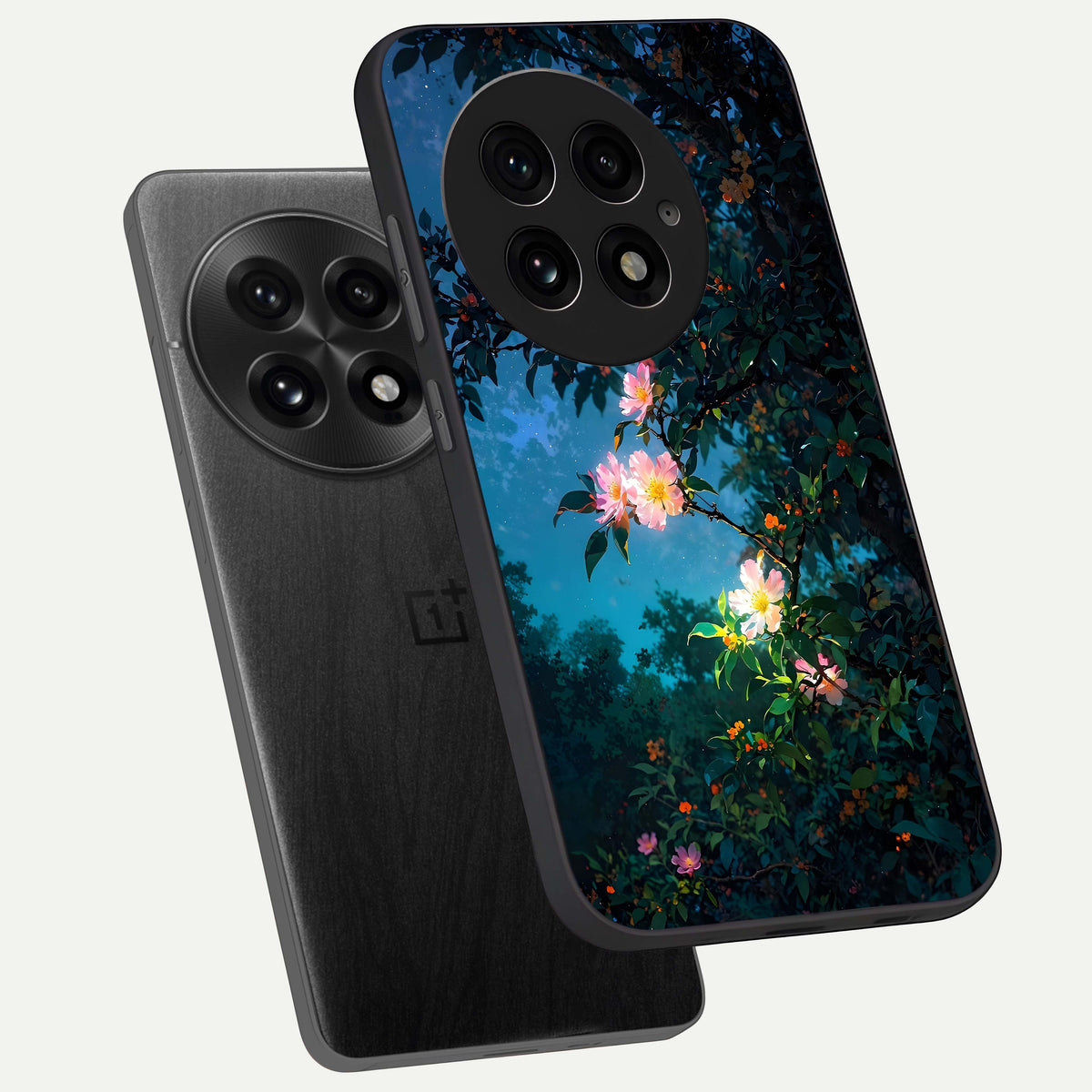  Midnight Bloom Glow phone case For OnePlus 13 showing premium glass back cover with detailed artwork