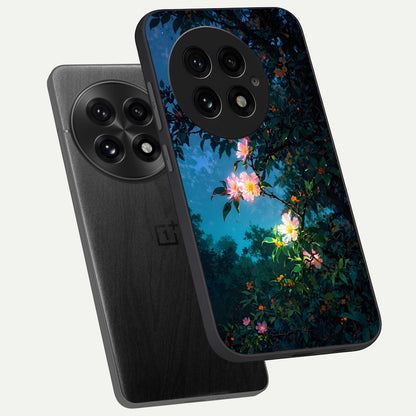  Midnight Bloom Glow phone case For OnePlus 13 showing premium glass back cover with detailed artwork