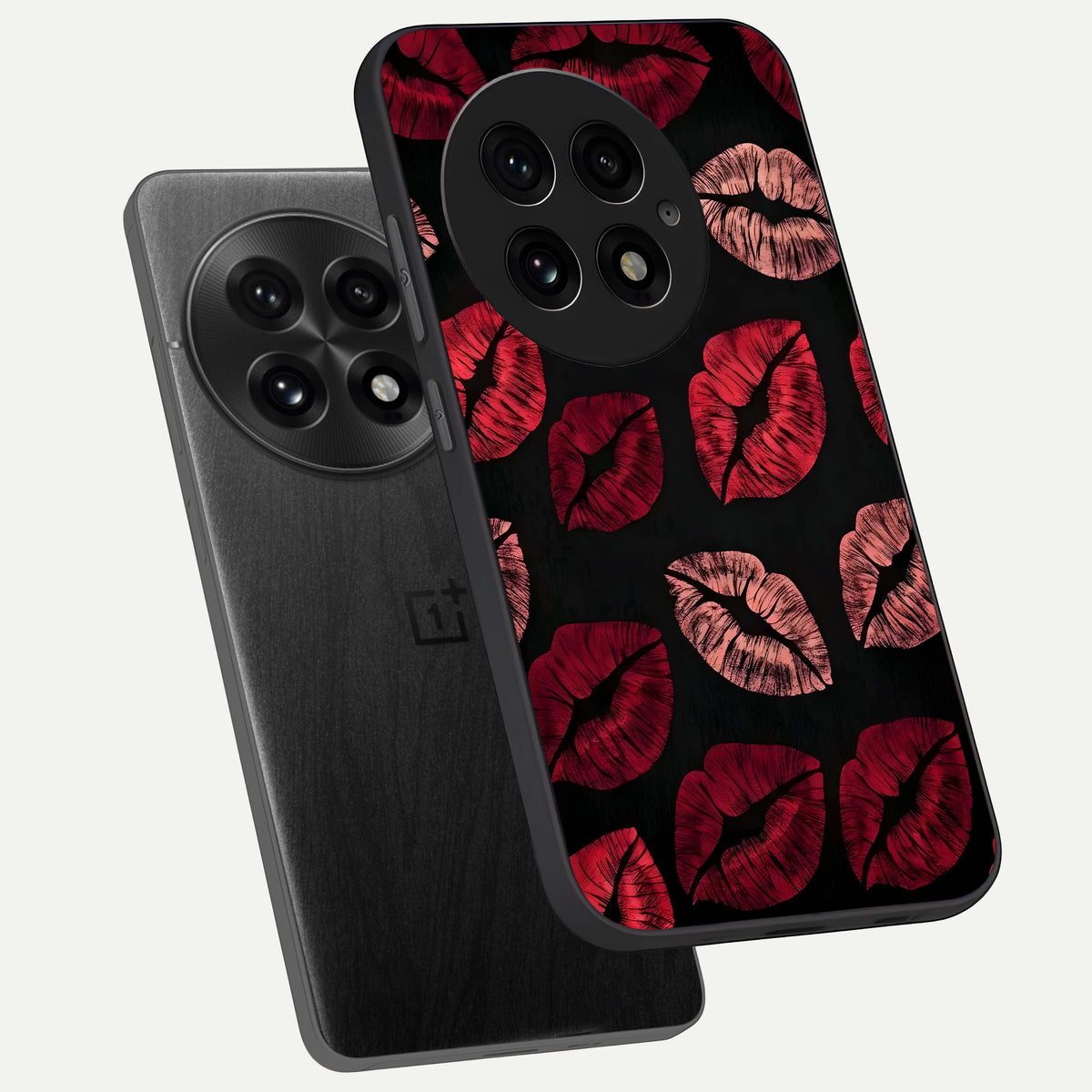  Midnight Kiss Love phone case For OnePlus 13 showing premium glass back cover with detailed artwork