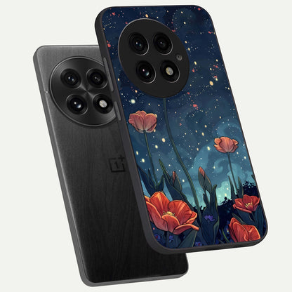  Midnight Tulip Glow phone case For OnePlus 13 showing premium glass back cover with detailed artwork