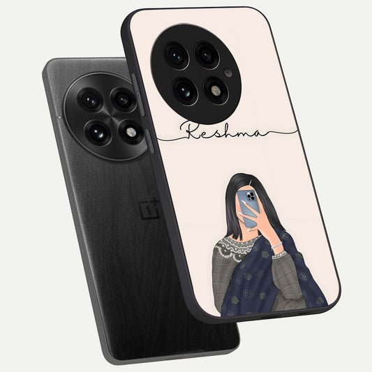  Mirror Mood Muse With Custom Name phone case For OnePlus 13 showing premium glass back cover with detailed artwork