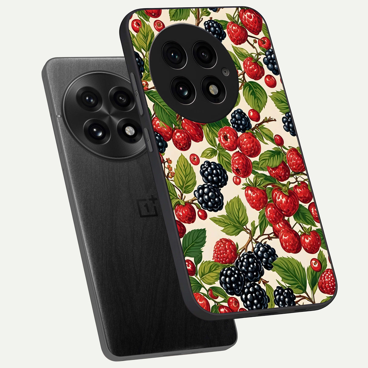  Mixed Berry Collage phone case For OnePlus 13 showing premium glass back cover with detailed artwork