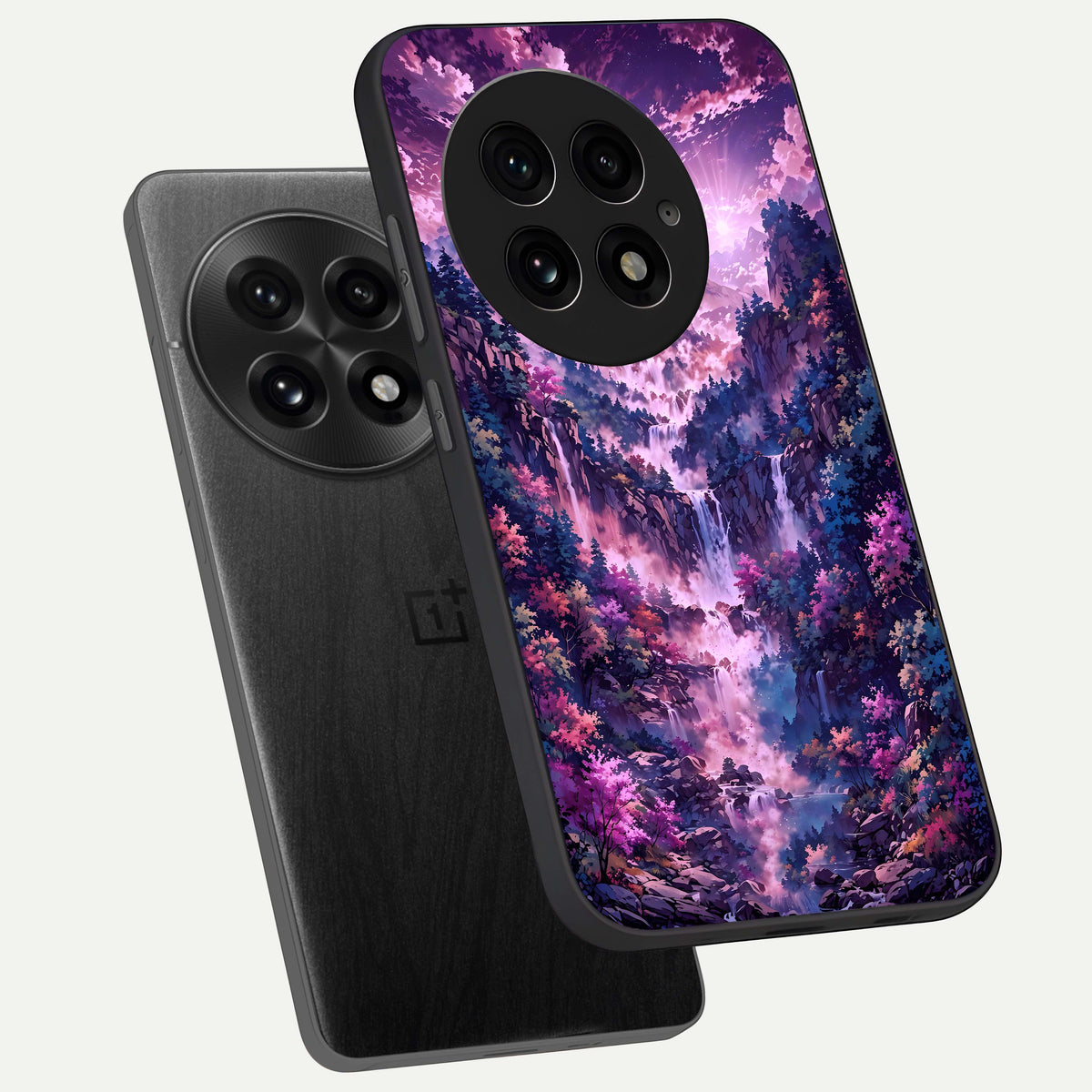  Mystic Cascade Peaks phone case For OnePlus 13 showing premium glass back cover with detailed artwork