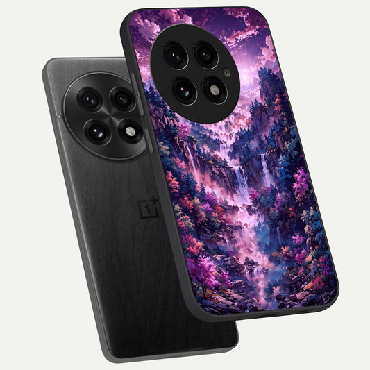  Mystic Cascade Peaks phone case For OnePlus 13 showing premium glass back cover with detailed artwork