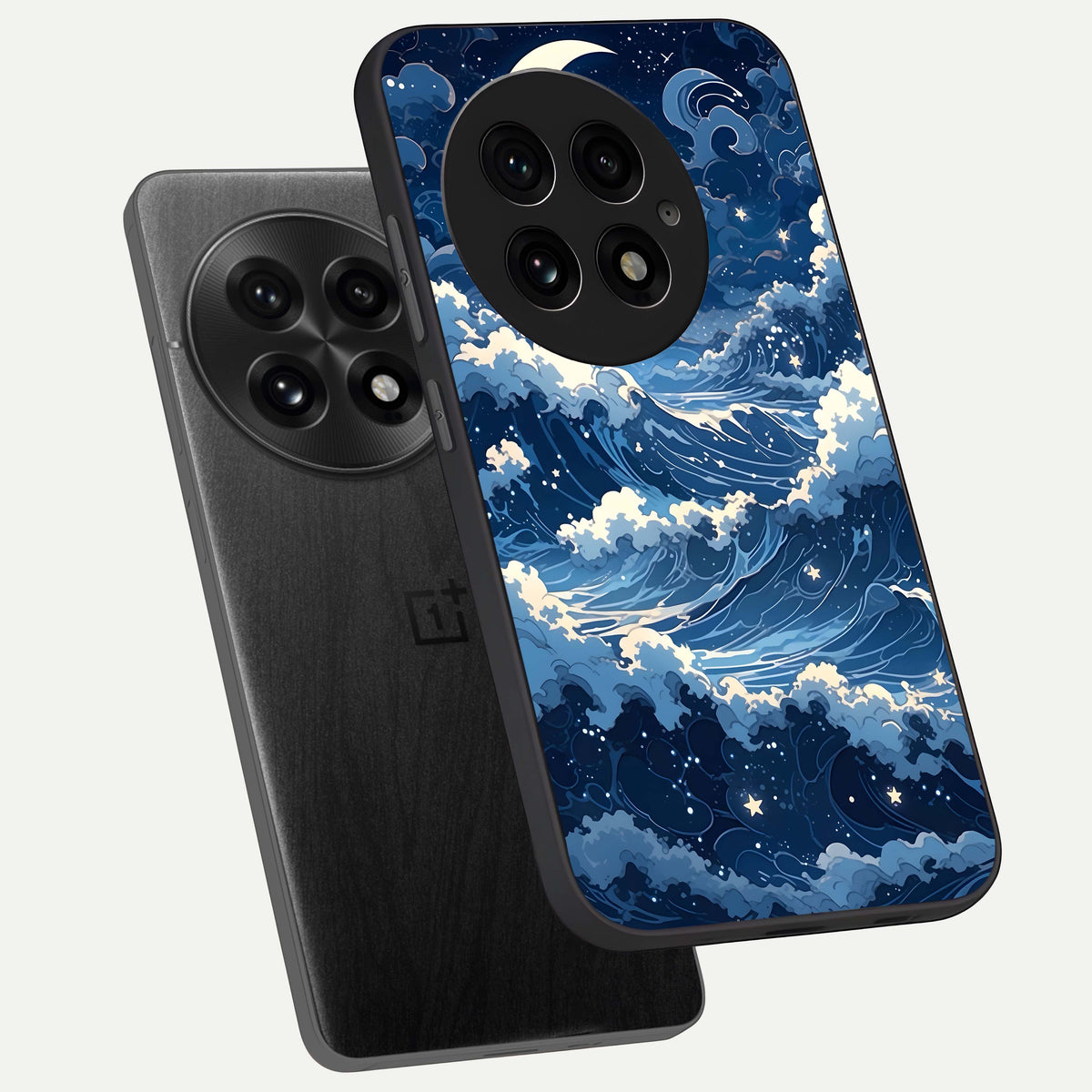  Ocean Moon Waves phone case For OnePlus 13 showing premium glass back cover with detailed artwork