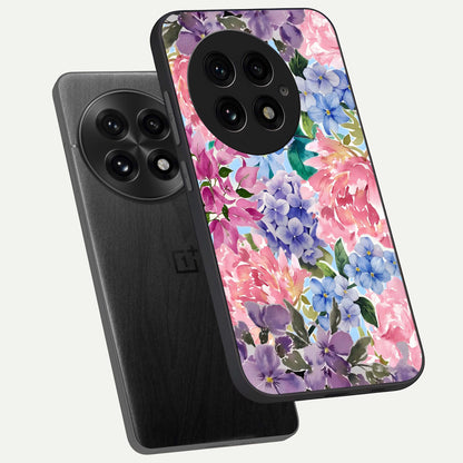  Pastel Floral Mix phone case For OnePlus 13 showing premium glass back cover with detailed artwork