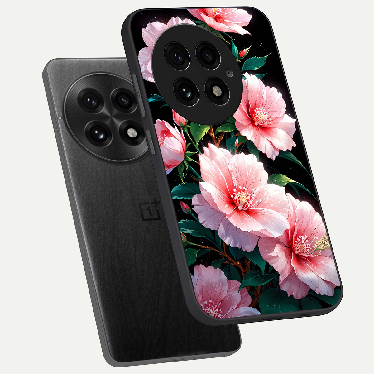  Peach Flower phone case For OnePlus 13 showing premium glass back cover with detailed artwork