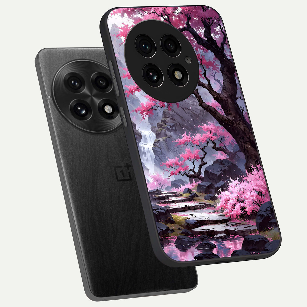  Pink Sunflower Glow phone case For OnePlus 13 showing premium glass back cover with detailed artwork