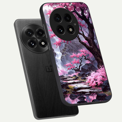  Pink Sunflower Glow phone case For OnePlus 13 showing premium glass back cover with detailed artwork