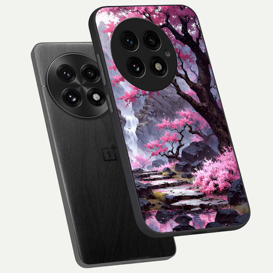  Pink Sunflower Glow phone case For OnePlus 13 showing premium glass back cover with detailed artwork