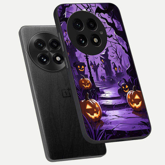  Pumpkin Patch Halloween phone case For OnePlus 13 showing premium glass back cover with detailed artwork