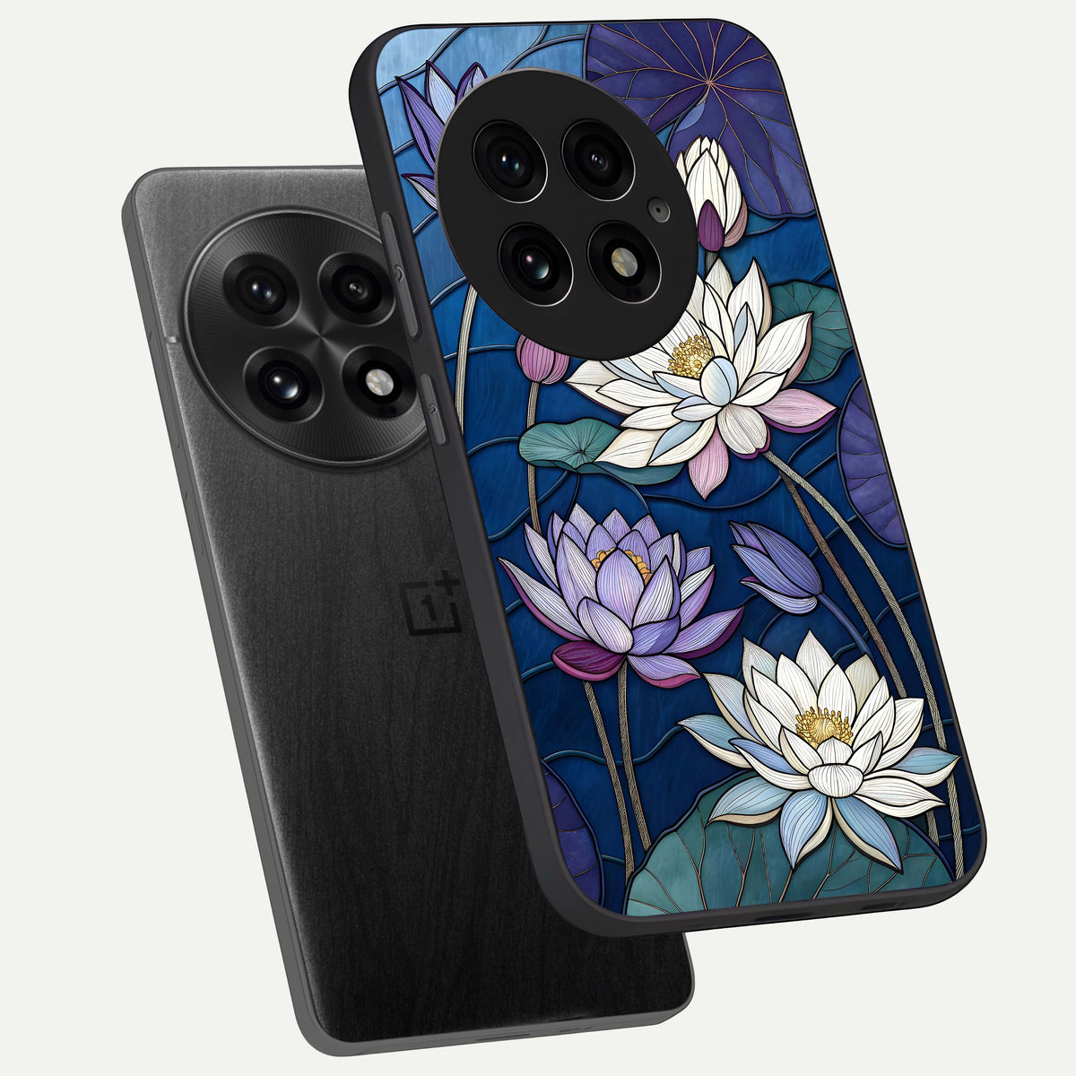  Purple Lotus Stained phone case For OnePlus 13 showing premium glass back cover with detailed artwork
