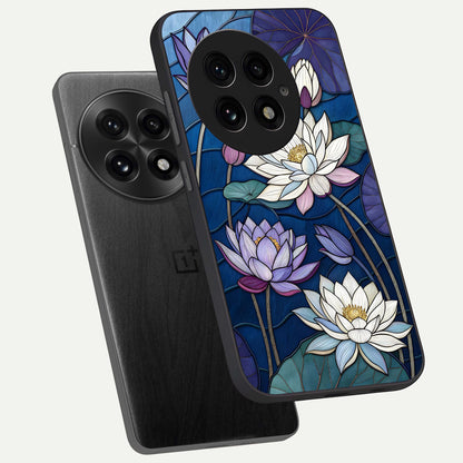  Purple Lotus Stained phone case For OnePlus 13 showing premium glass back cover with detailed artwork