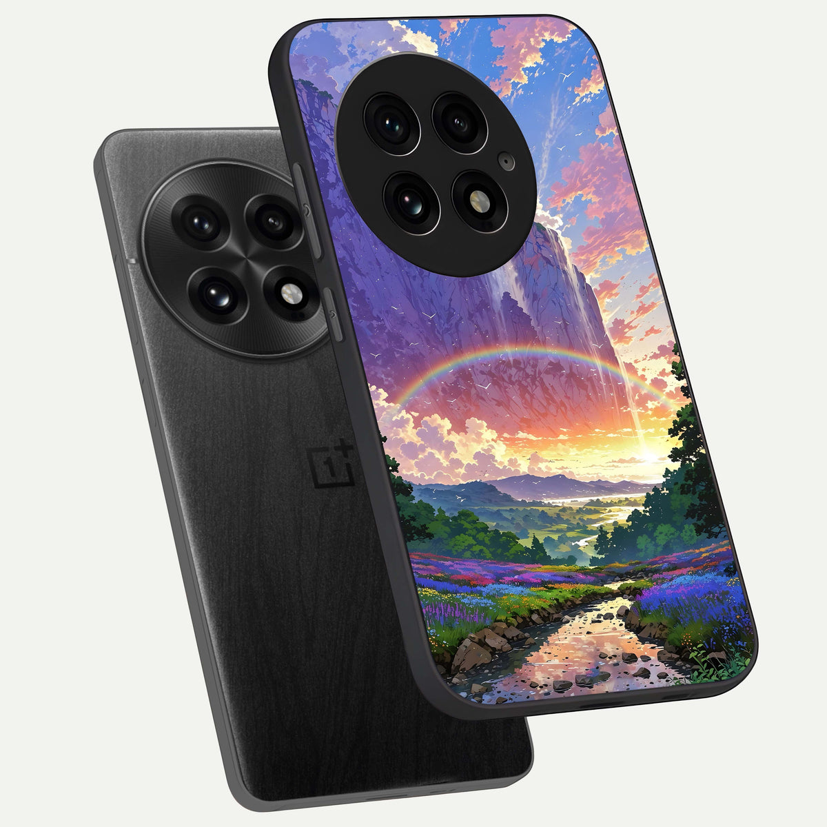 Rainbow Valley Dream phone case For OnePlus 13 showing premium glass back cover with detailed artwork